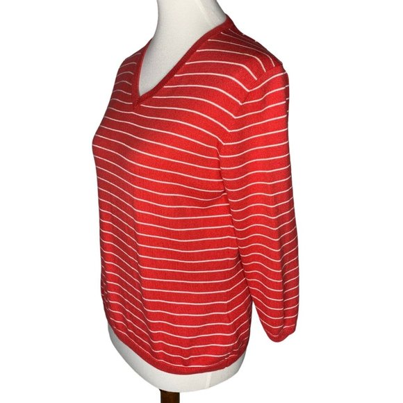 Lands' End 3/4 Sleeve V Neck Sweater Size PM Petite Medium 10-12 Coral White - Picture 3 of 6